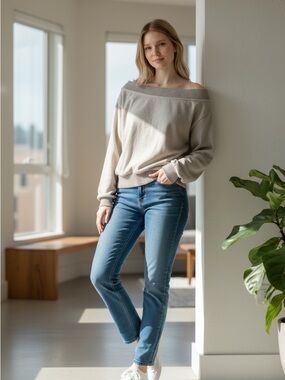 iris Neutral Ribbed Knit Top in Light Taupe